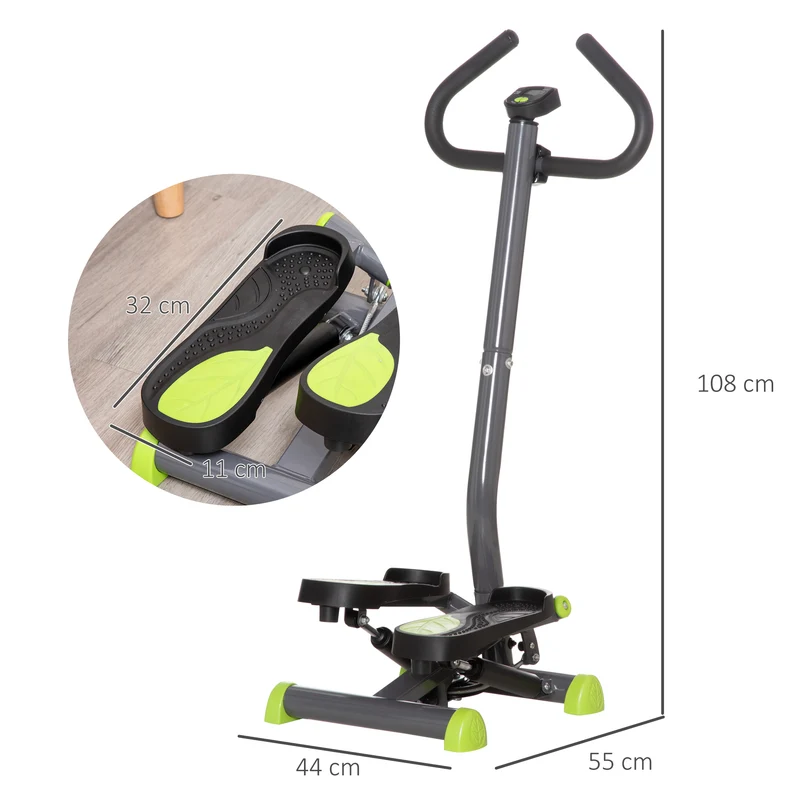 Stepper avec guidon pour appartement 55 x 44 x 108 cm résistance réglable écran lcd moderne stable épuré en acier gris 21_0006705