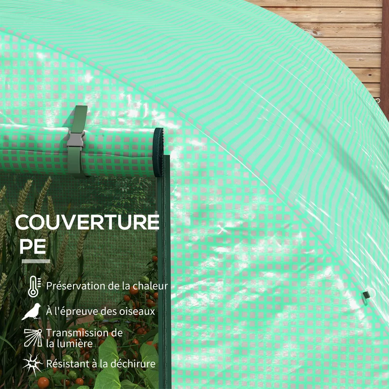Serre tunnel de jardin 298 x 200 x 197 cm arrosage intégré 6 fenêtres moustiquaire design pratique en polyéthylène vert 21_0004359