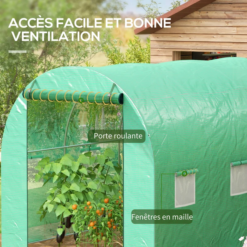 Serre tunnel de jardin 298 x 200 x 197 cm arrosage intégré 6 fenêtres moustiquaire design pratique en polyéthylène vert 21_0004359