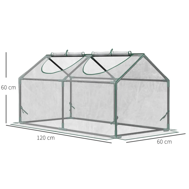 Serre de jardin mini 120 x 60 x 60 cm protection contre le vent et la pluie stabilité solide moderne en PVC transparent 21_0004155
