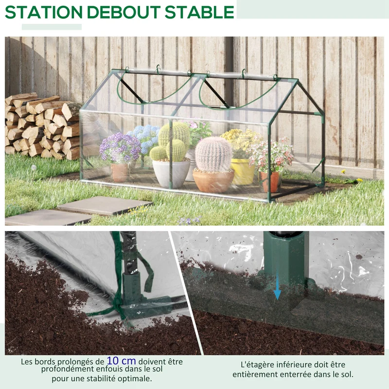 Serre de jardin mini 120 x 60 x 60 cm protection contre le vent et la pluie stabilité solide moderne en PVC transparent 21_0004155