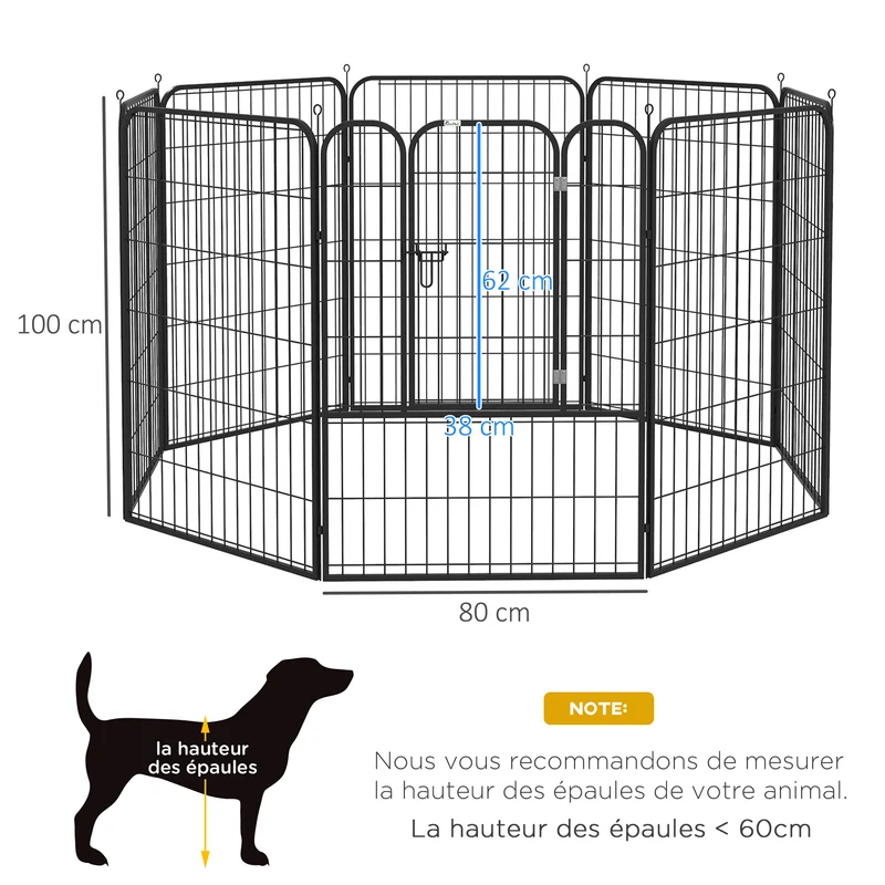 Parc enclos modulable pour chiens et rongeurs 80 x 100 cm porte verrouillable antirouille moderne épuré en acier noir 21_0007419
