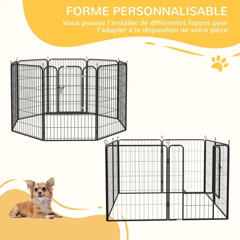 Parc enclos modulable pour chiens et rongeurs 80 x 100 cm porte verrouillable antirouille moderne épuré en acier noir 21_0007419