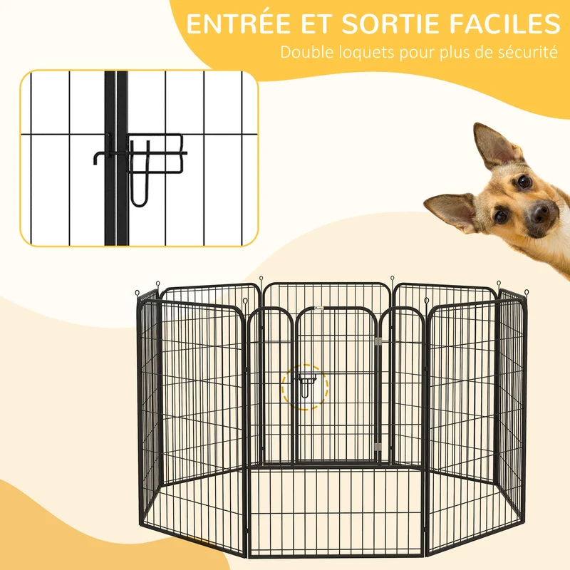 Parc enclos modulable pour chiens et rongeurs 80 x 100 cm porte verrouillable antirouille moderne épuré en acier noir 21_0007419
