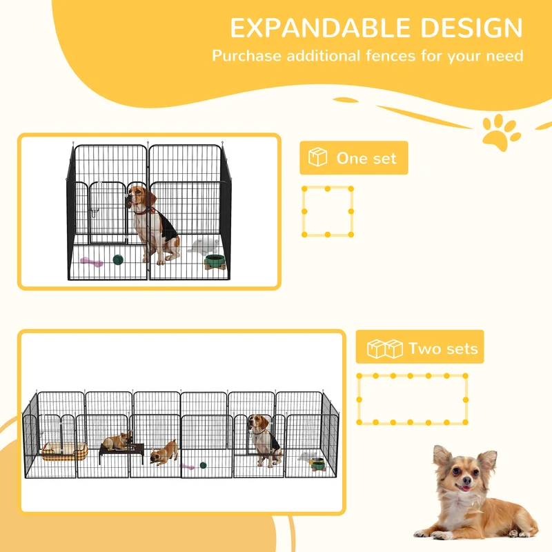 Parc enclos modulable pour chiens et rongeurs 80 x 100 cm porte verrouillable antirouille moderne épuré en acier noir 21_0007419