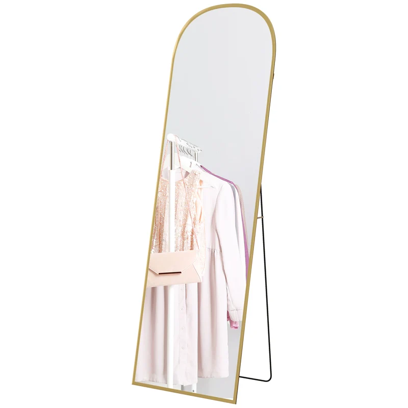Miroir sur pied rectangulaire arrondi 50 x 161,5 cm miroir intégral sans montage minimaliste contemporain en aluminium or 21_0001589