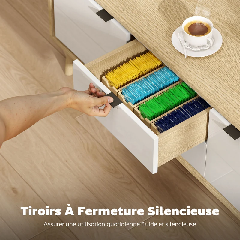 Meuble télé pour écran jusqu'à 55 pouces 120 x 35 x 50 cm rangement tiroirs silencieux moderne gain de place en MDF blanc 21_0003561