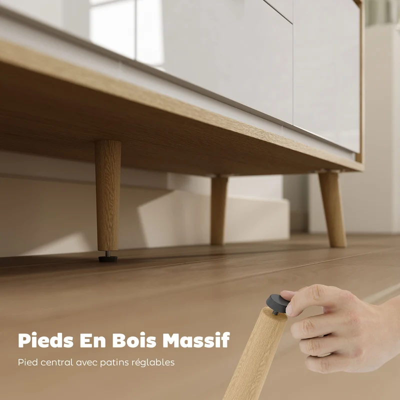 Meuble télé pour écran jusqu'à 55 pouces 120 x 35 x 50 cm rangement tiroirs silencieux moderne gain de place en MDF blanc 21_0003561