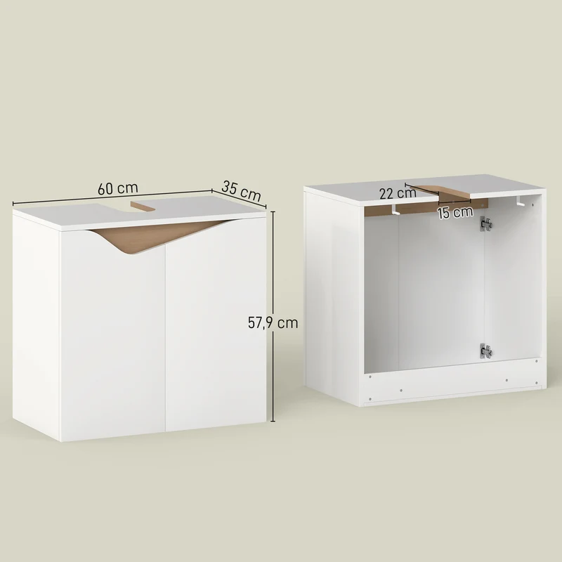 Meuble sous lavabo salle de bain 60 x 35 x 57,9 cm rangement silencieux portes à fermeture douce moderne en MDF blanc 21_0002125