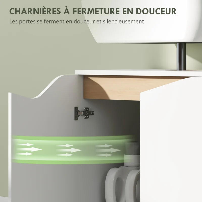 Meuble sous lavabo salle de bain 60 x 35 x 57,9 cm rangement silencieux portes à fermeture douce moderne en MDF blanc 21_0002125