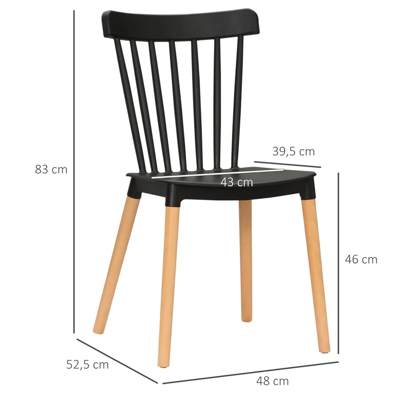 Lot de 4 chaises dossier haut 48 x 52,5 x 83 cm assise facile à nettoyer stable style scandinave minimaliste en PP noir 21_0002310