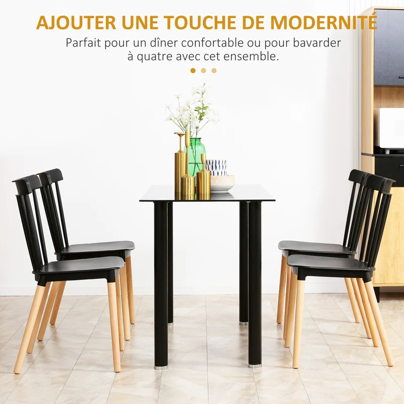 Lot de 4 chaises dossier haut 48 x 52,5 x 83 cm assise facile à nettoyer stable style scandinave minimaliste en PP noir 21_0002310
