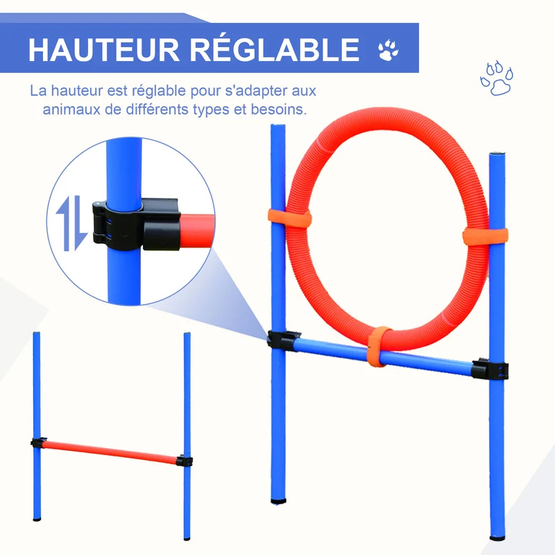 Kit d'agilité pour chiens parcours d'entraînement 95 x 15 x 50 cm montage rapide transportable tendance en acier bleu 21_0007510