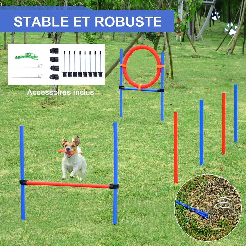 Kit d'agilité pour chiens parcours d'entraînement 95 x 15 x 50 cm montage rapide transportable tendance en acier bleu 21_0007510