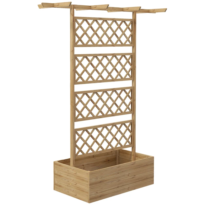 Jardinière treillis surélevée 160 x 55 x 183 cm pour plantes grimpantes grande étagère rustique en bois de sapin naturel 21_0004383