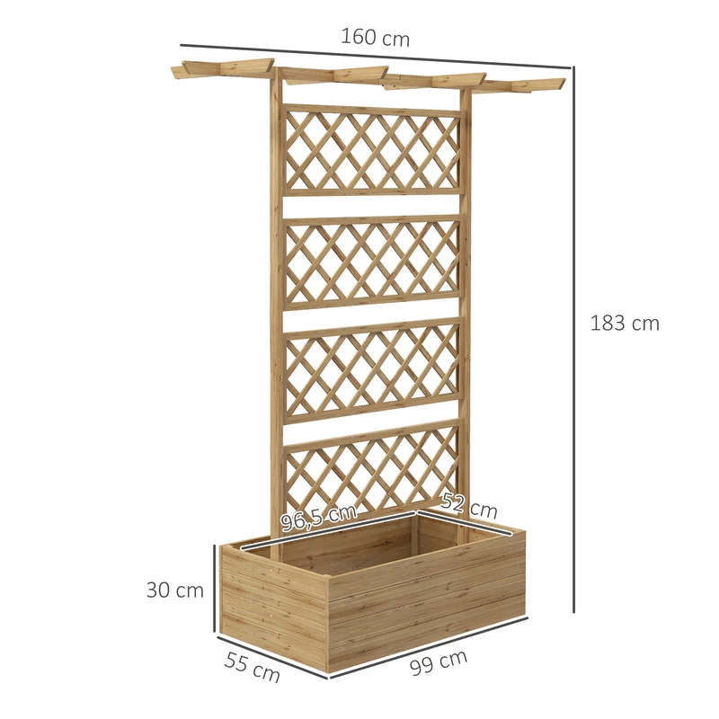 Jardinière treillis surélevée 160 x 55 x 183 cm pour plantes grimpantes grande étagère rustique en bois de sapin naturel 21_0004383