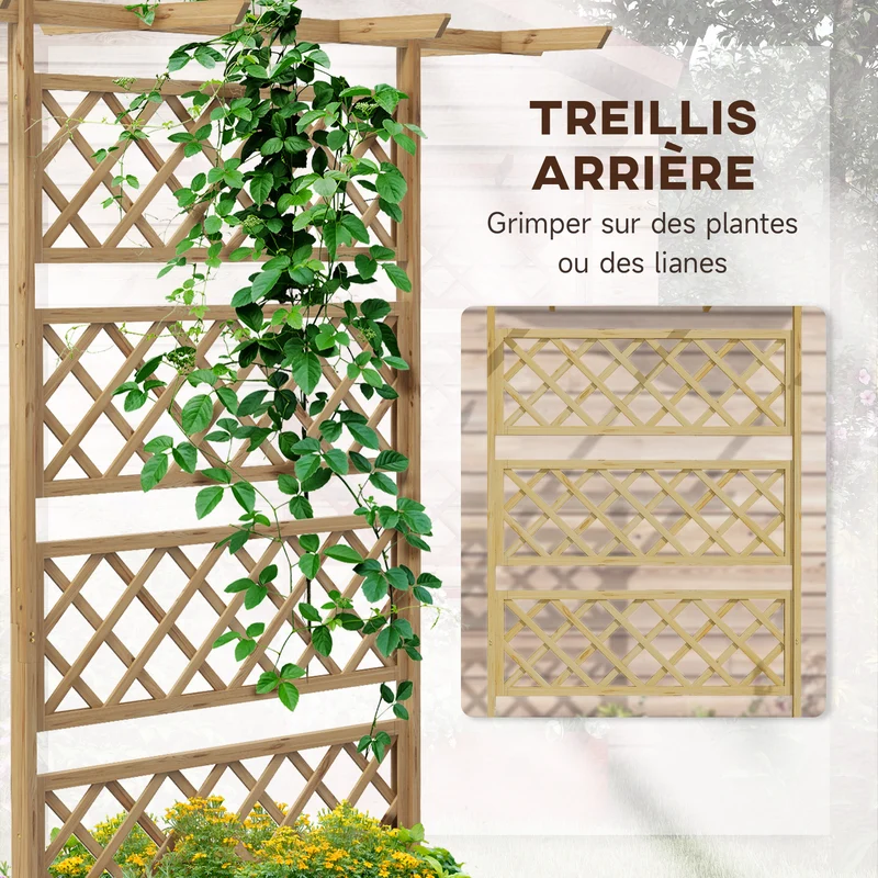 Jardinière treillis surélevée 160 x 55 x 183 cm pour plantes grimpantes grande étagère rustique en bois de sapin naturel 21_0004383