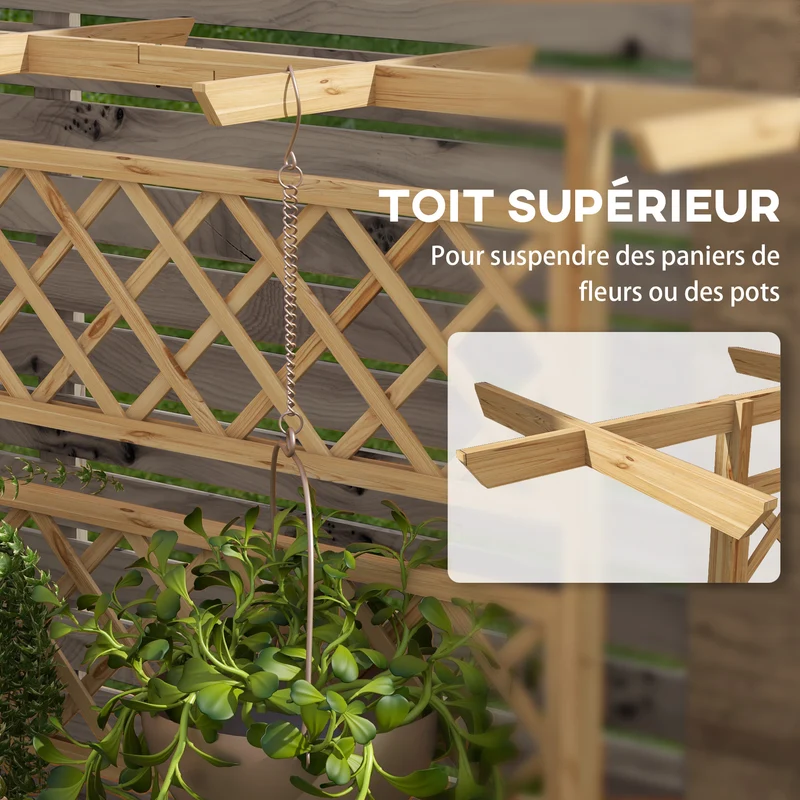 Jardinière treillis surélevée 160 x 55 x 183 cm pour plantes grimpantes grande étagère rustique en bois de sapin naturel 21_0004383