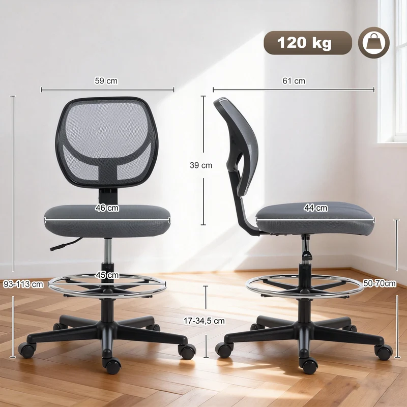 Chaise de bureau ergonomique 59 x 61 x 93-113 cm hauteur réglable assise respirante moderne en polyester gris foncé 21_0006238