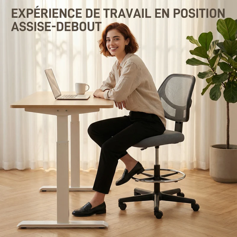 Chaise de bureau ergonomique 59 x 61 x 93-113 cm hauteur réglable assise respirante moderne en polyester gris foncé 21_0006238