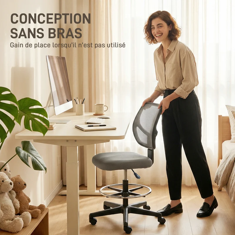 Chaise de bureau ergonomique 59 x 61 x 93-113 cm hauteur réglable assise respirante moderne en polyester gris foncé 21_0006238