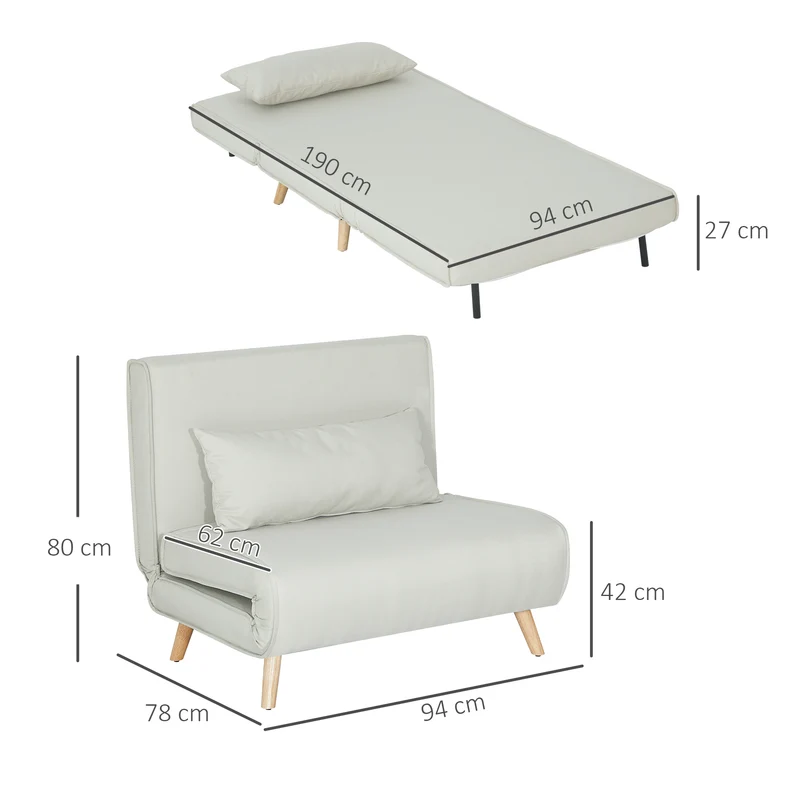 Canapé-lit 1 place 94 x 78 x 80 cm dossier 6 positions assise rembourrée style scandinave moderne en polyester crème 21_0003007