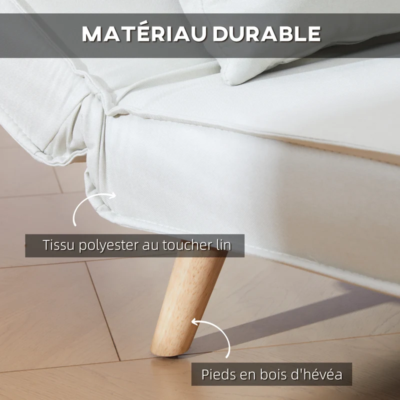 Canapé-lit 1 place 94 x 78 x 80 cm dossier 6 positions assise rembourrée style scandinave moderne en polyester crème 21_0003007