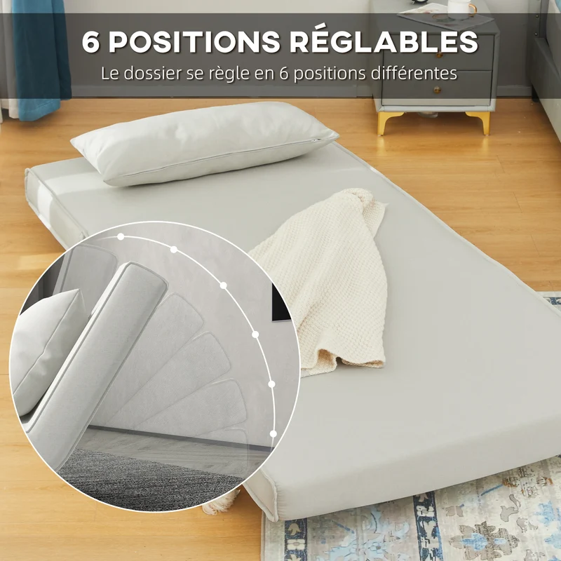 Canapé-lit 1 place 94 x 78 x 80 cm dossier 6 positions assise rembourrée style scandinave moderne en polyester crème 21_0003007