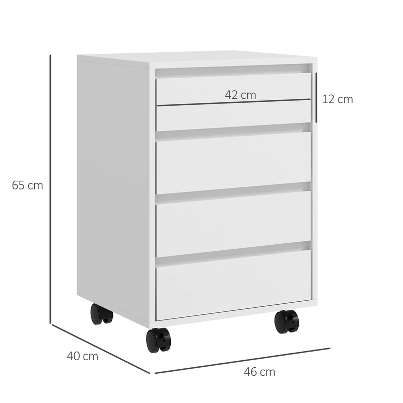 Caisson de bureau à roulettes 4 tiroirs coulissants compacts 46 x 40 x 65 cm mobilité stable moderne épuré en MDF blanc 21_0002466