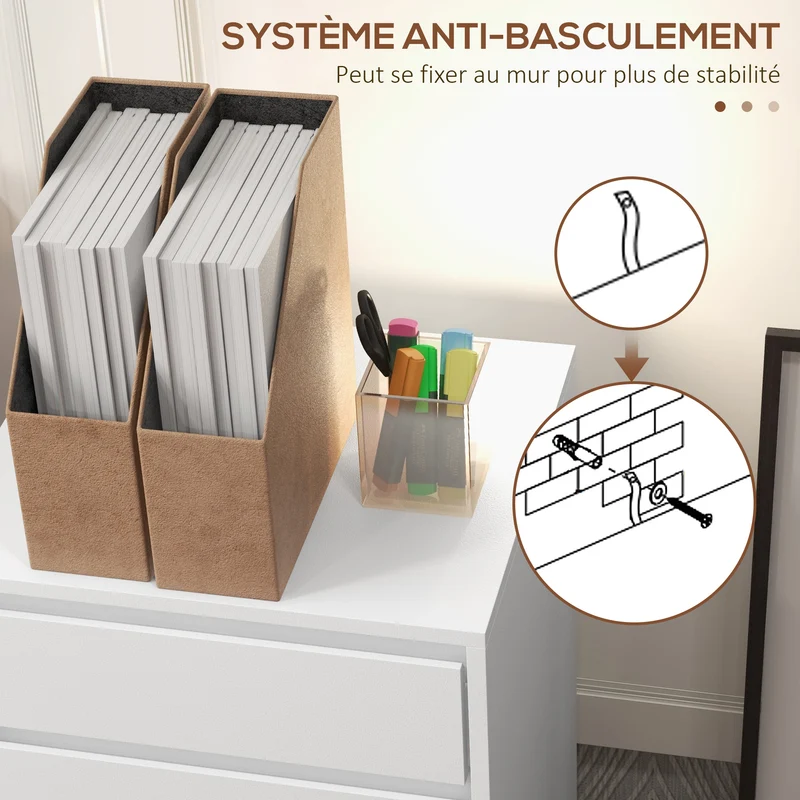 Caisson de bureau à roulettes 4 tiroirs coulissants compacts 46 x 40 x 65 cm mobilité stable moderne épuré en MDF blanc 21_0002466