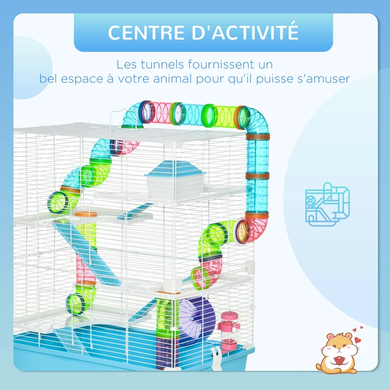 Cage pour hamsters habitat intérieur 59 x 36 x 69 cm 5 niveaux plateaux amovibles scandinave contemporain en acier bleu 21_0007928