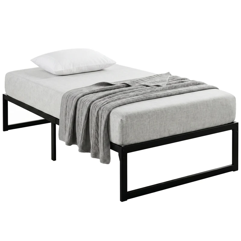 Cadre de lit simple 200.5 x 90.6 x 32.5 cm rangement sous lit montage facile minimaliste contemporain en métal noir 21_0003795