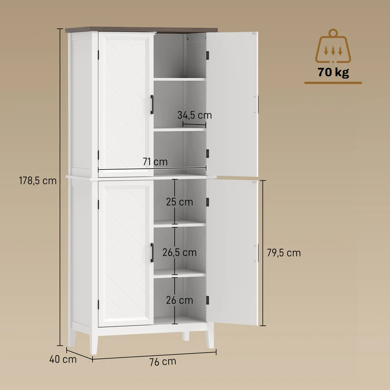 Buffet haut vaisselier 76 x 40 x 178.5 cm étagères réglables rangement optimisé style rustique contemporain en MDF blanc 21_0003387