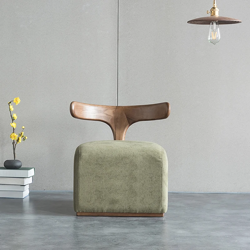 Contemporary Nordic Semi-circle Cotton-linen Ash Wood Accent Chair Backrest Armless For Living Room