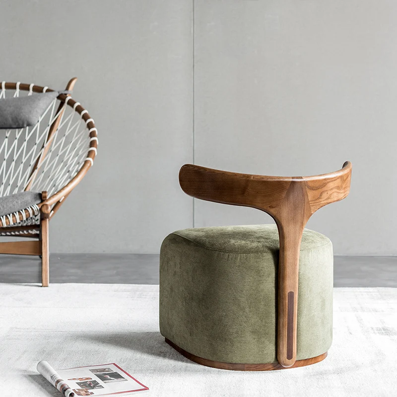 Contemporary Nordic Semi-circle Cotton-linen Ash Wood Accent Chair Backrest Armless For Living Room