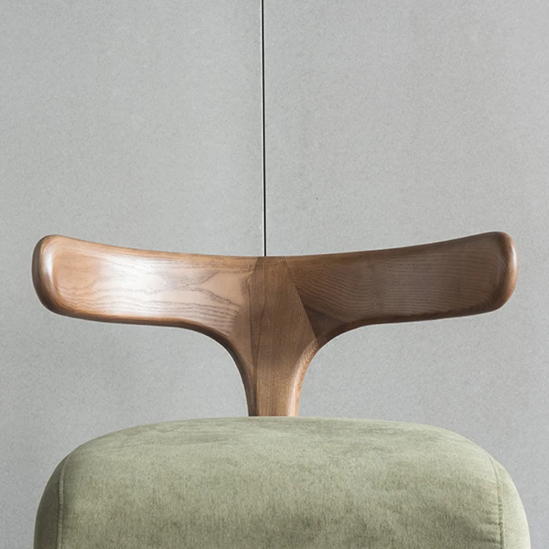 Contemporary Nordic Semi-circle Cotton-linen Ash Wood Accent Chair Backrest Armless For Living Room
