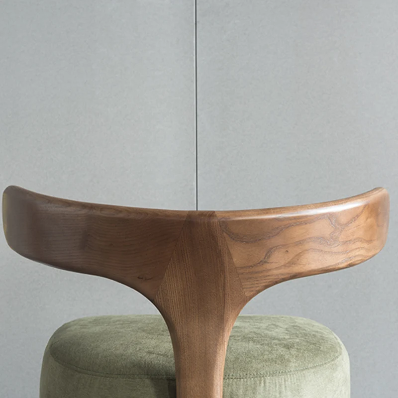 Contemporary Nordic Semi-circle Cotton-linen Ash Wood Accent Chair Backrest Armless For Living Room