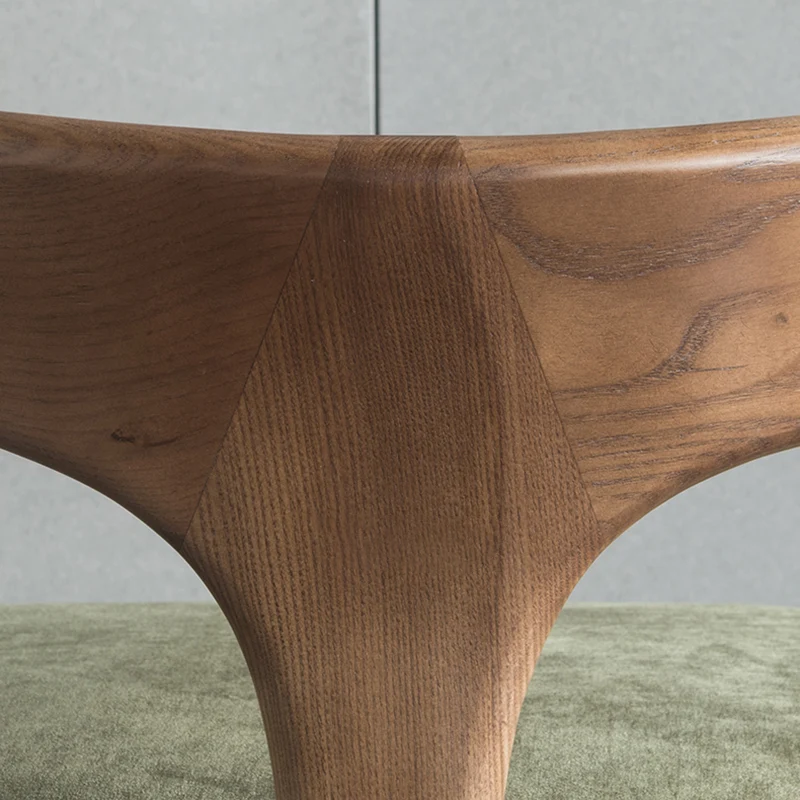 Contemporary Nordic Semi-circle Cotton-linen Ash Wood Accent Chair Backrest Armless For Living Room