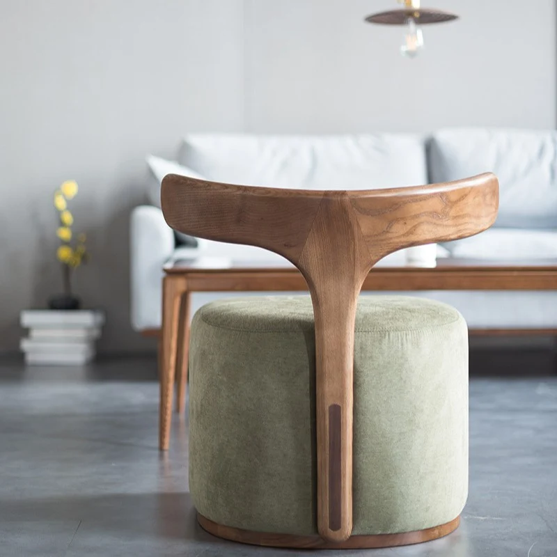 Contemporary Nordic Semi-circle Cotton-linen Ash Wood Accent Chair Backrest Armless For Living Room