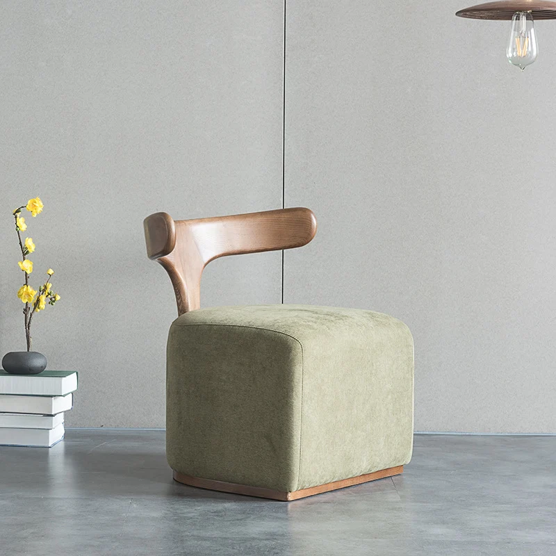 Contemporary Nordic Semi-circle Cotton-linen Ash Wood Accent Chair Backrest Armless For Living Room