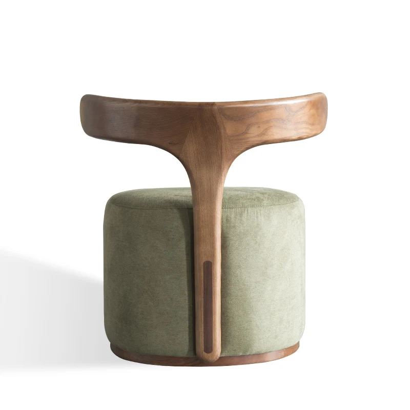 Contemporary Nordic Semi-circle Cotton-linen Ash Wood Accent Chair Backrest Armless For Living Room