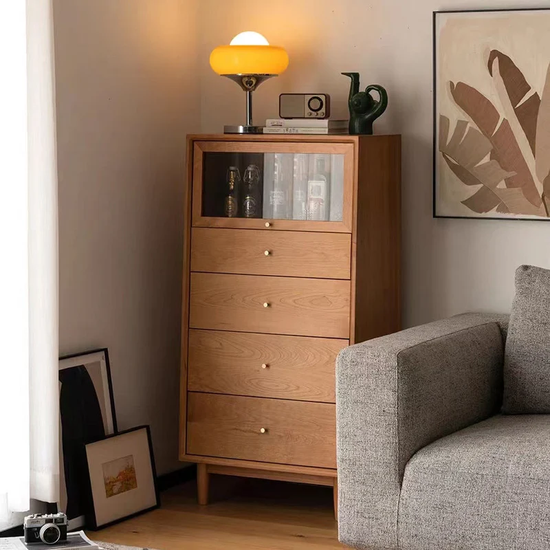 Modern Minimalist Trapezoid Pine Wood Plywood Large Capacity Sideboard 4-Drawer For Dining Room
