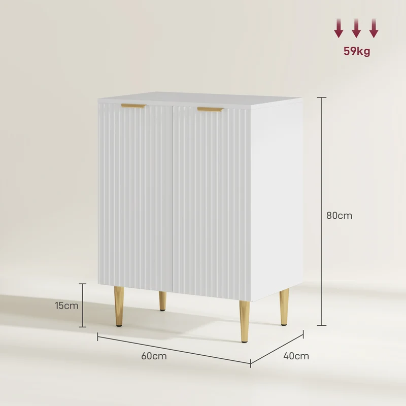 Buffet de cuisine meuble de rangement 60 x 40 x 80 cm étagère réglable pieds métal moderne épuré salon en MDF blanc 21_0003270