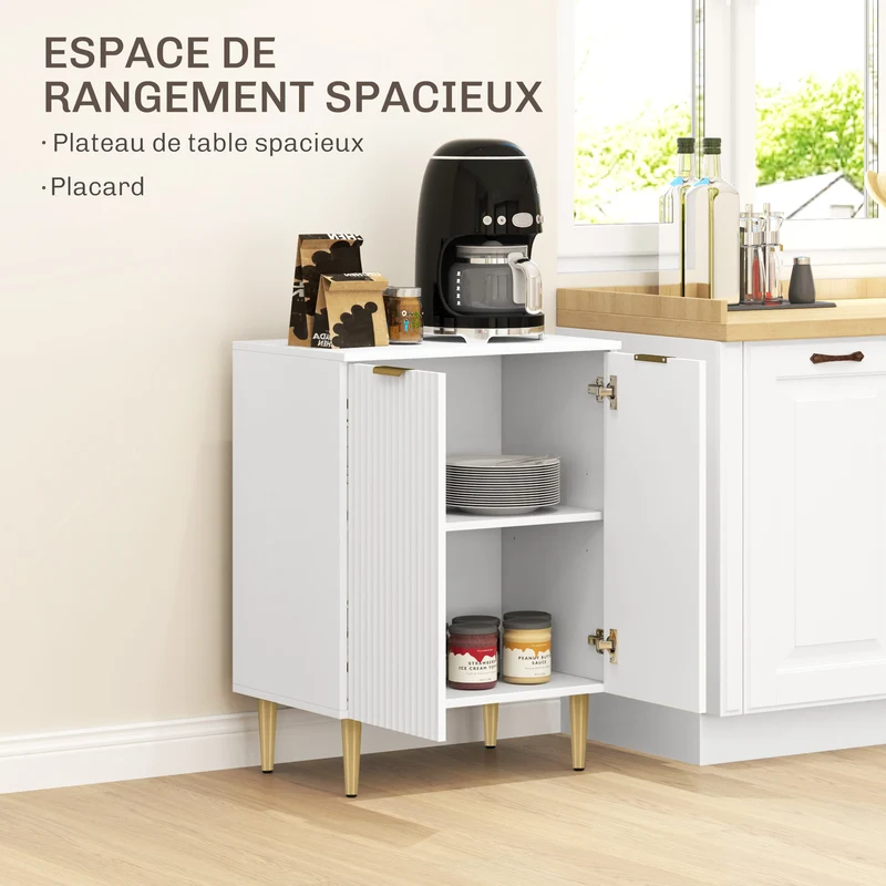 Buffet de cuisine meuble de rangement 60 x 40 x 80 cm étagère réglable pieds métal moderne épuré salon en MDF blanc 21_0003270