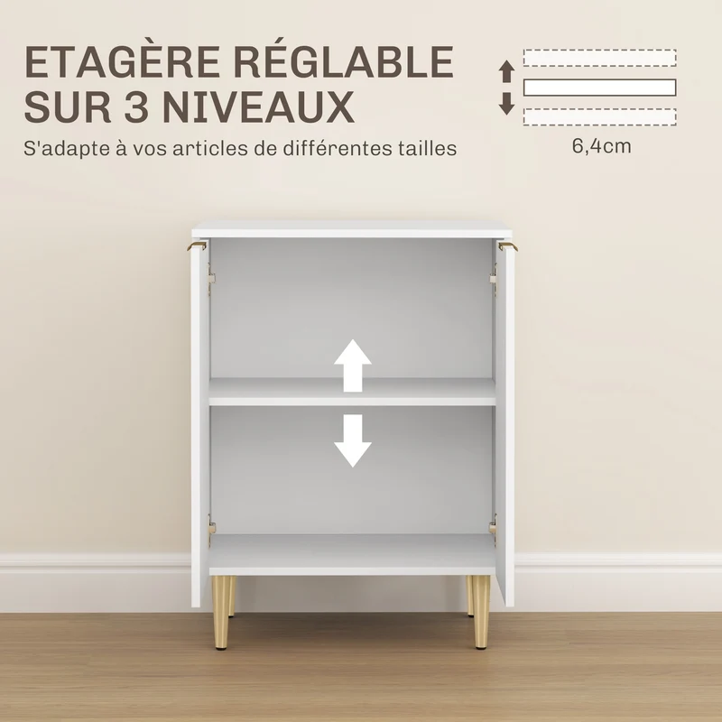 Buffet de cuisine meuble de rangement 60 x 40 x 80 cm étagère réglable pieds métal moderne épuré salon en MDF blanc 21_0003270