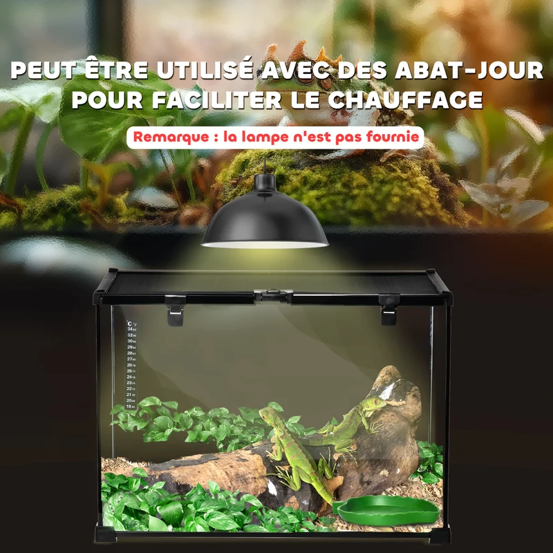 Boîte à reptiles terrarium 50 x 30 x 35 cm ventilation optimale thermomètre inclus moderne épuré en verre trempé noir 21_0007829