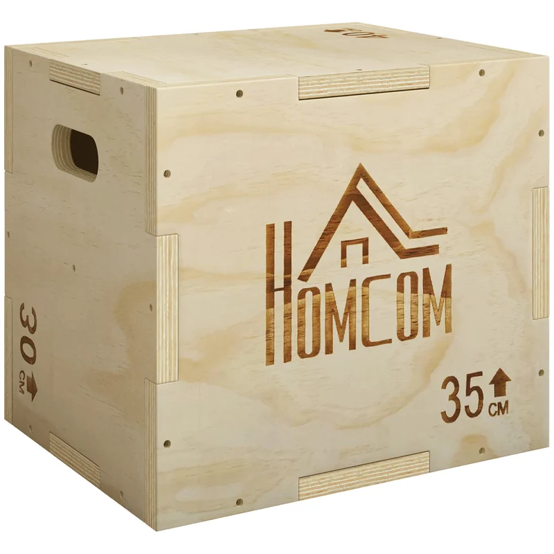 Boîte de pliométrie 40.5 x 35.5 x 30.5 cm 3 hauteurs poignées intégrées pour explosivité design en bois de hêtre naturel 21_0006916