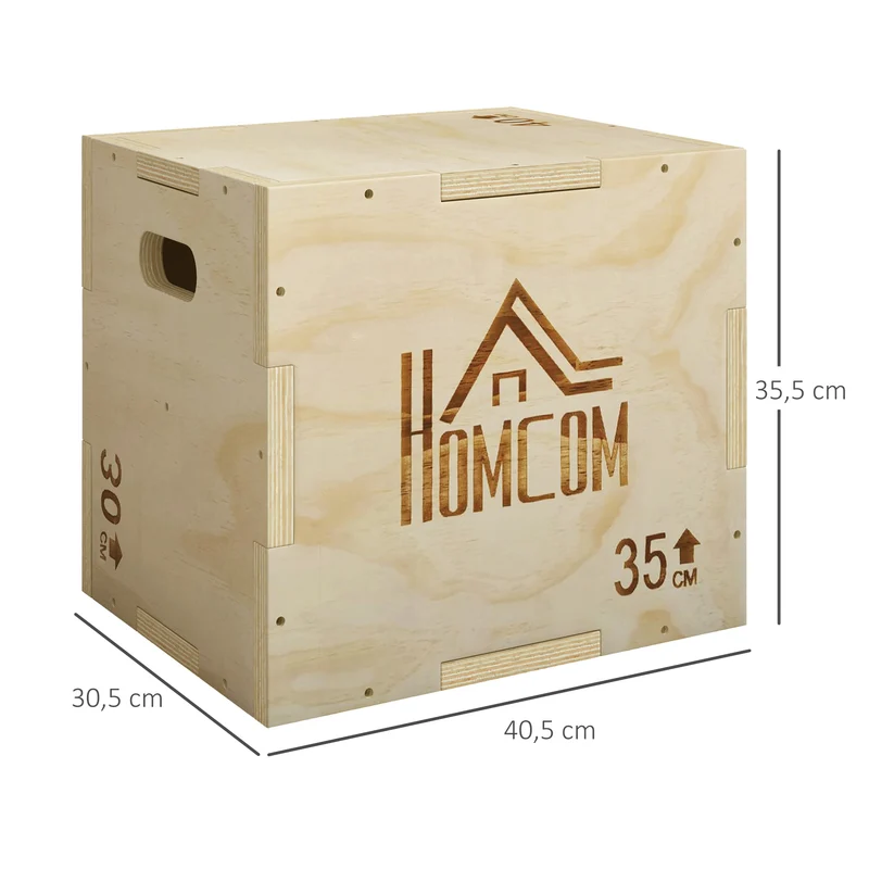 Boîte de pliométrie 40.5 x 35.5 x 30.5 cm 3 hauteurs poignées intégrées pour explosivité design en bois de hêtre naturel 21_0006916