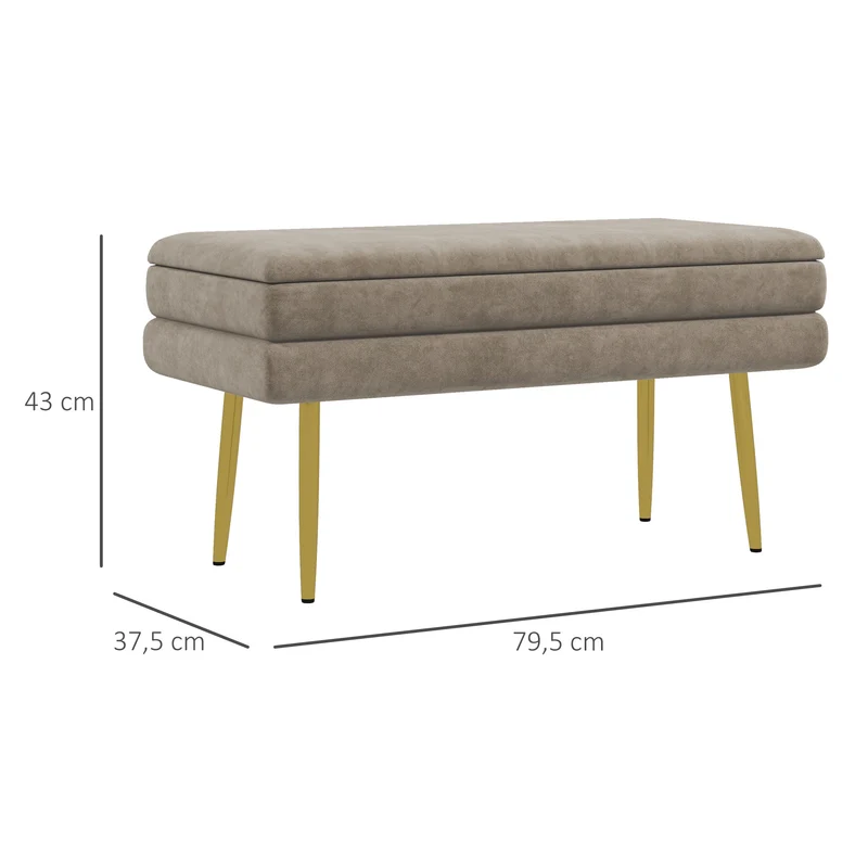 Banc coffre de rangement assise velours 79.5 x 37.5 x 43 cm grand rangement confort classique chic en polyester beige 21_0002925