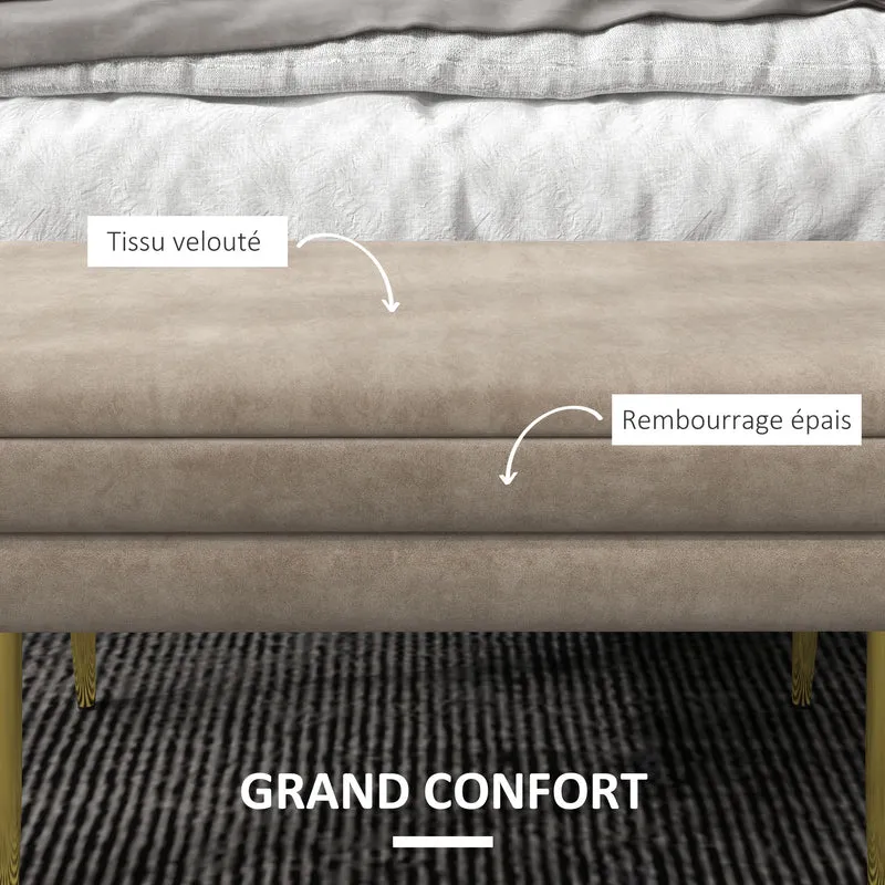 Banc coffre de rangement assise velours 79.5 x 37.5 x 43 cm grand rangement confort classique chic en polyester beige 21_0002925